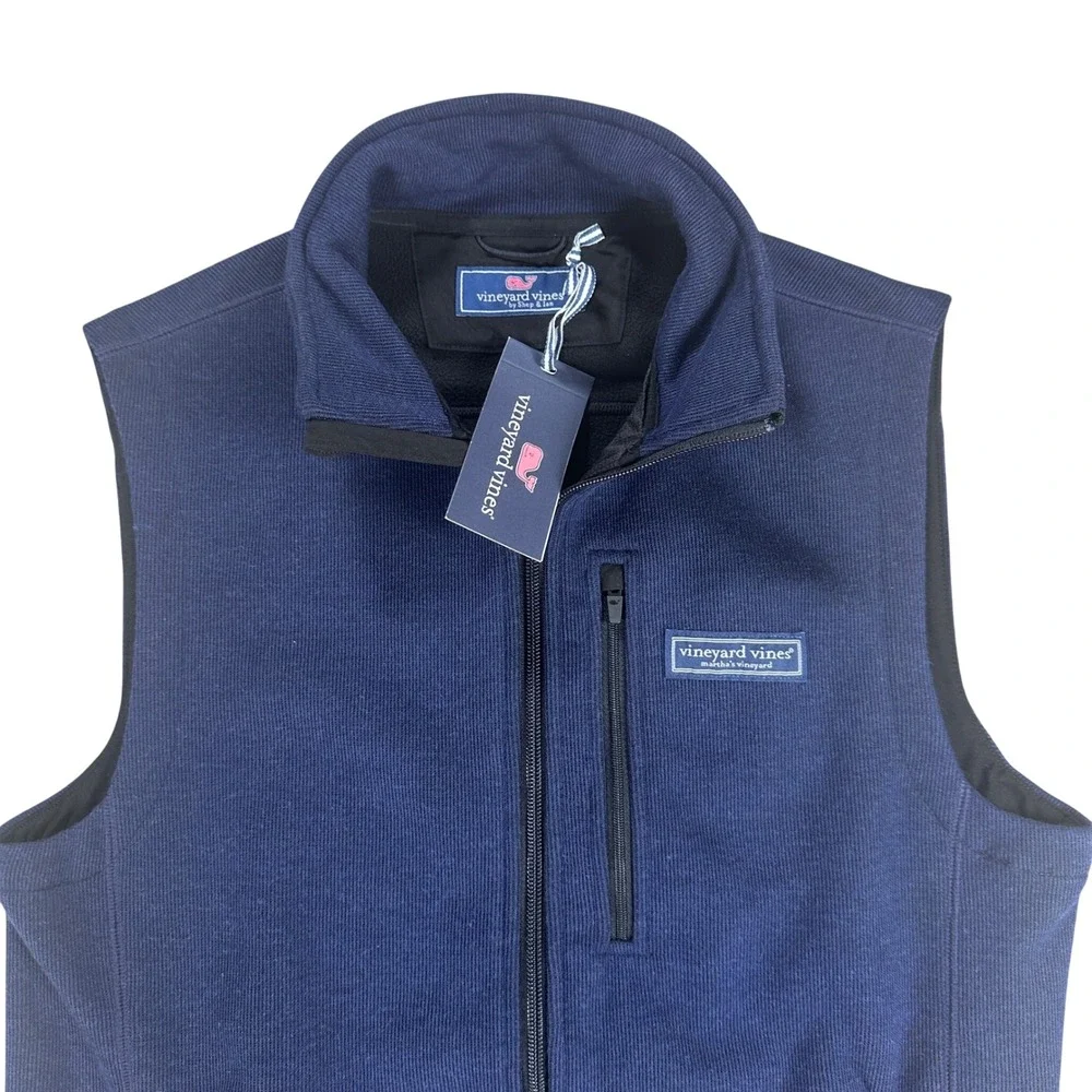 Vineyard Vines Mens Mountain Sweater Fleece Vest Nautical Navy‎ Full Zip Blue XS